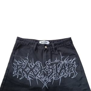 กางเกงยีนส์สตรีทแวร์คัสตอม คุณภาพสูง ลุควินเทจ ซักฟอกหนัก ทรงตรง ขาบาน สำหรับผู้ชาย ลายพิมพ์ดิจิทัลด้านหน้า กางเกงยีนส์ทรงบอยเฟรนด์ - Product Image 3