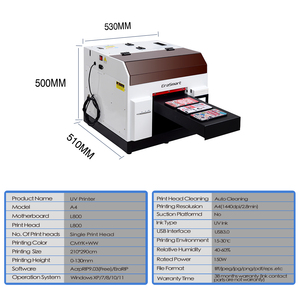 Erasmart A4 UV điện thoại trường hợp mini DIY bút ID thẻ CD PVC kính da kim loại gỗ LED mực máy bay phản lực phẳng - Product Image 2