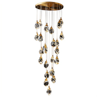 Lustre moderne de luxe en cristal K9 à LED pour escalier, suspension longue dorée, idéal pour villas, lofts, résidences à plafonds hauts et espaces commerciaux, IRC 90