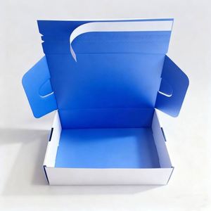Carton d'expédition bleu ondulé personnalisé avec logo, auto-adhésif, à fermeture facile, pour vêtements - Product Image 2