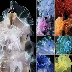Mermaid 3D pleated Flower Lace Magic color Laser Gradient for Designer DIY wedding Wave Striped Decoration Cloth