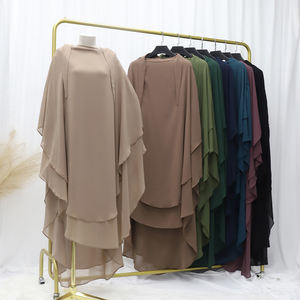 Magnifique Turban Hijab Bicolore Turc en Chiffon et Jersey Côtelé Imprimé, Khimar 2 Voiles - Product Image 6