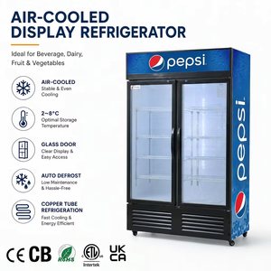 Réfrigérateur commercial à double porte vitrée, refroidi par air, pour boissons, 2~8 degrés ℃   pour supermarchés et salles à manger - Product Image 1