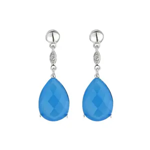 Trendy Jewelry Zircon Pear Cut Blue Glass Crystal Aquamarine 925 Sterling Silver Drop Earrings For Women