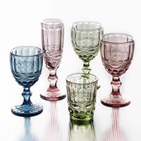 Vente en gros Fête de mariage Vintage Champagne Bleu Ambre Eau Vin Tasses Verrerie colorée Gobelets roses