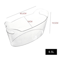 Seau à glace en plastique acrylique transparent avec logo personnalisé, deux poignées, grande capacité, seau à champagne pour mariage en plein air