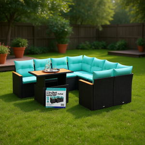 Black Poly <b>Rattan</b> Patio <b>Sofa</b> Set With Cushions 9 Piece Garden Furniture Outdoor Seating - Product Image 3