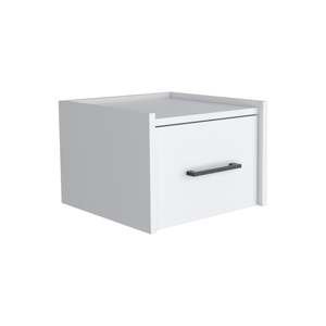 Table de chevet murale flottante à un tiroir blanc avec poignée pour chambre à coucher - Product Image 2