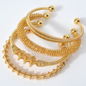 Bracelet manchette torsadé réglable en acier inoxydable plaqué or 18 carats pour femme, style bohème - Product Image 2