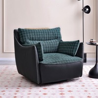 Fauteuil de salon individuel moderne et minimaliste de style italien en bois et cuir, pivotant et inclinable, pour la maison, le salon, le balcon, petit modèle