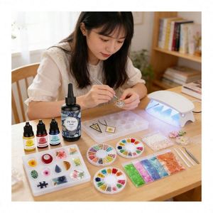 TOYSRUNNER DIY Silicone Jewelry Kit Crystal <b>Clear</b> Hard UV LED Lamp Silicone Molds Glitter Foil Flowers Pendants Earrings - Product Image 2
