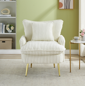 Fauteuil moderne de 30,31 pouces, canapé élégant en tissu velours côtelé beige, doux et confortable, idéal pour la maison, le bureau, la villa, le salon - Product Image 2