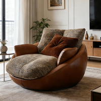 Canapé individuel moderne italien, fauteuil de luxe en cuir et tissu, fauteuil confortable ergonomique à siège rond pour salon