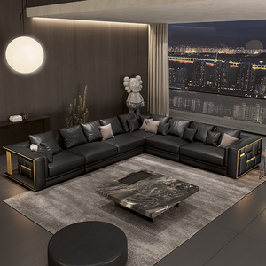 Sofá Esquinero Modular Moderno Visionnaire Babylon de Cuero Genuino con Patas de Acero Inoxidable Negro y Relleno de Esponja para Sala de Estar, Garantía de 5 Años - Product Image 2