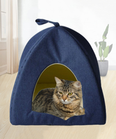 Tente pour animaux de compagnie rectangulaire pliable et respirante en polyester, douce et moelleuse, pour petits chats, avec coussin amovible et fermeture à boutons
