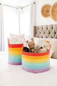 Extra <b>Large</b> Woven Laundry <b>Basket</b> with Handles Kids Toy Organizer & <b>Storage</b> Soft Round Dog Toy <b>Storage</b> Bin - Product Image 6