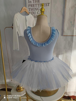 Maillot de Ballet Azul Claro para Niñas, sin Mangas, con Cuello con Volantes, Ropa de Baile para Niñas, Traje de Baile para Clases y Presentaciones