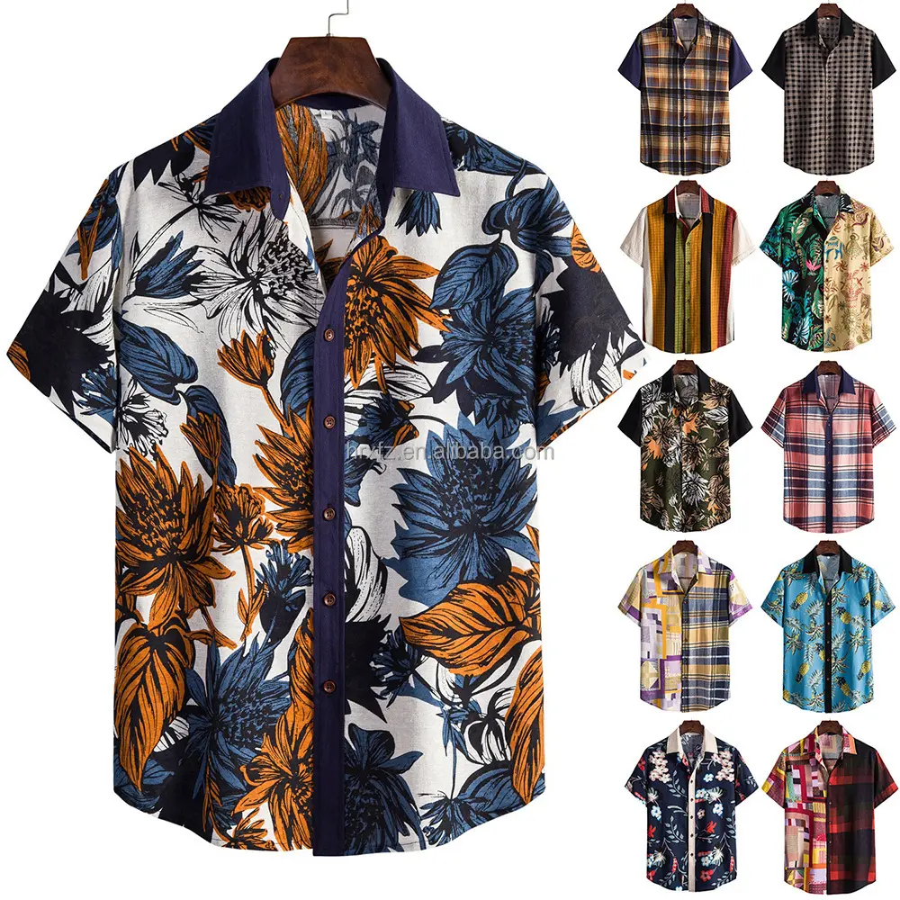 Fashion breathable pure cotton men's shirt short sleeve leisure beach style Hawaiian shirt manufacturers wholesale