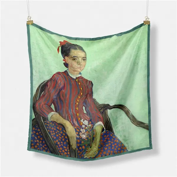 Bufanda cuadrada de sarga de seda para mujer, pañuelo de moda con estampado de pintura al óleo de La Mousme, Hijab, 2022