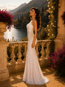 <span class=keywords><strong>Abito</strong></span> a sirena con perle bianche, ispirato all'Art Déco, <span class=keywords><strong>senza</strong></span> <span class=keywords><strong>spalline</strong></span> con inserti in rete, ideale per red carpet e gala. - Product Image 3