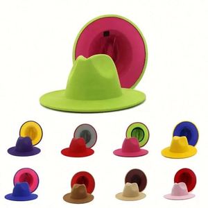 Chapeau Fedora classique bicolore pour homme, casquette jazz à large bord, chapeau plat d'église pour femme, chapeau Panama - Product Image 1