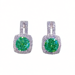Pendientes Clásicos de Diamantes Verdes Cultivados en Laboratorio, Corte Brillante Redondo para Mujer, Engaste de Cobre, Color Fantasía, Modelo E2759 - Product Image 1