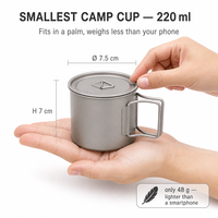 Tasse de camping en titane pur avec couvercle et poignée pliable, pour café et thé, 220ml 380ml 550ml, ultralégère, pour randonnée et glamping