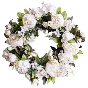 Emulation White Peony Wreath Rattan Decoration Wreath Used For Decoration Wall And Interior And Wedding