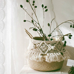 Pots Handmade Bohemian Tassel Decoration Storage Rattan Basket Nordic Home Garden Plant Decorative Basket Flower Pots