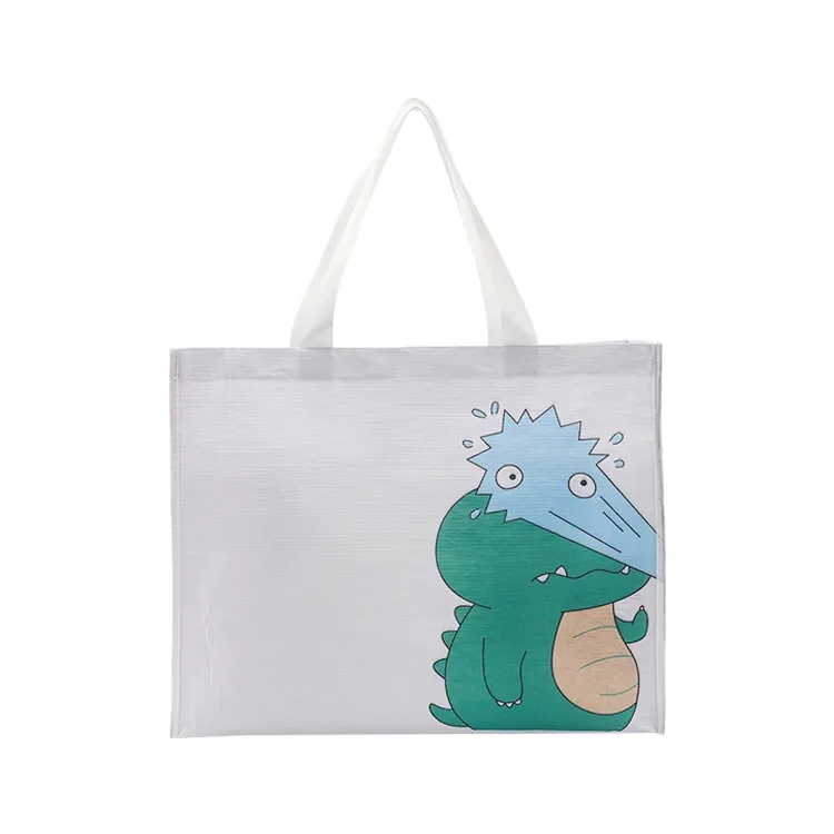 Custom Logo print white cartoon non woven recyclable rpet Shopping bag with handle