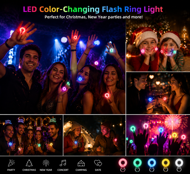SHENGDIAN SD-JZ-007 LED Color-Changing Flash Ring Light ABS Material for Christmas & New Year Parties Hair Accessory