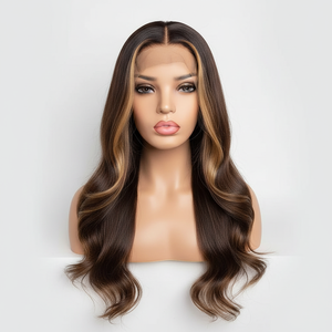 Parrucca Lace Front Ondulata Marrone con <span class=keywords><strong>Riflessi</strong></span>, Pre-Piumata, Trasparente, in <span class=keywords><strong>Capelli</strong></span> Umani Brasiliani di Grado 10A per Donna # P4/27 # P4/30 - Product Image 1