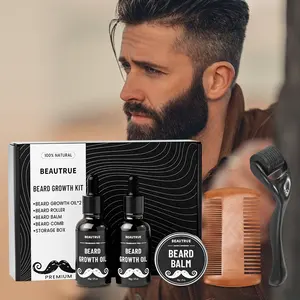 Kit de pente de crescimento de barba masculina 100% natural, melhor conjunto de escovas de óleo de crescimento de barba personalizado para homens, de marca própria