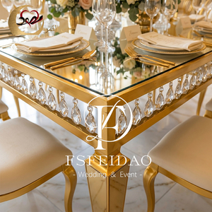 European Style Rectangular <b>Mirrored</b> Dining <b>Table</b> With Gold Frame And Tempered Glass Top For Home Dining Room Furniture - Product Image 4