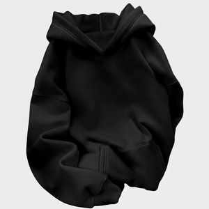 Sweat-shirt unisexe surdimensionné à capuche coupe-vent en polaire noir uni, pull décontracté pour l'hiver, coupe ample avec poches, personnalisable - Product Image 1
