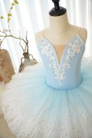 Gaun Tutu Balet Swan Lake untuk Anak Perempuan, Tutu Pancake Profesional dengan Renda & Aplikasi Bunga, Kostum Tari Anak untuk Rekaman