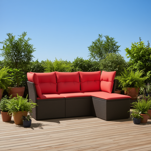 Ensemble de canapés de patio en polyrotin brun moderne avec coussins, pour 4 personnes, mobilier d'extérieur au design contemporain - Product Image 2