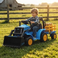 Traktor Listrik Simulasi Tinggi dengan Trailer Lepas Pasang untuk Anak-anak, Mainan Kendaraan Pertanian Konstruksi Bertenaga Baterai 12V