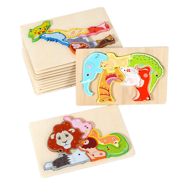 COMMIKI Children's Early Education Puzzle Category 12 Wooden Animal Puzzle Matching 3D Puzzle