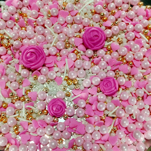 Décorations de gâteau pour la Saint-Valentin, sucre, paillettes dorées, perles scintillantes, fleurs roses, bonbons en forme de cœur rouge, perles comestibles, écologiques - Product Image 1