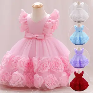 Сиреневое/красное/белое/синее/розовое платье длиной до колен из органзы для дня рождения нарядное Дешевое платье с пышными рукавами цветочные платья для девочек