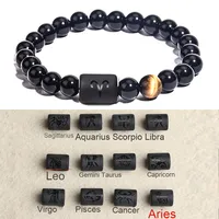 Nouveau Style chaud hommes douze Constellations Bracelet élastique oeil de tigre pierre Agate couleur mélangée or alliage Jade Bracelet