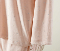 Ensemble de pyjama pour femmes, col rond, vêtements de détente, tenue de nuit respirante, ensemble de vêtements de nuit en velours minky avec étoiles argentées