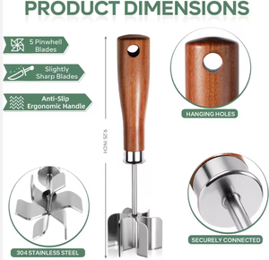 Hachoir à viande en acier inoxydable - Lames robustes à 6 courbes, outils de hachage de viande avec poignées en bois - Product Image 2