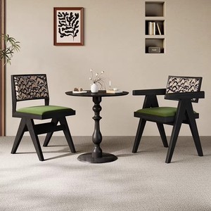 Silla de Comedor de Madera Maciza, Diseño Chandigarh Vintage Francés, Silla de Comedor Ergonómica Tapizada en Terciopelo con Respaldo, Muebles para el Hogar - Product Image 5