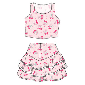 Nouveautés d'été : Ensembles personnalisés pour petites filles, chemisiers et jupes courtes avec bordure en dentelle - Product Image 2