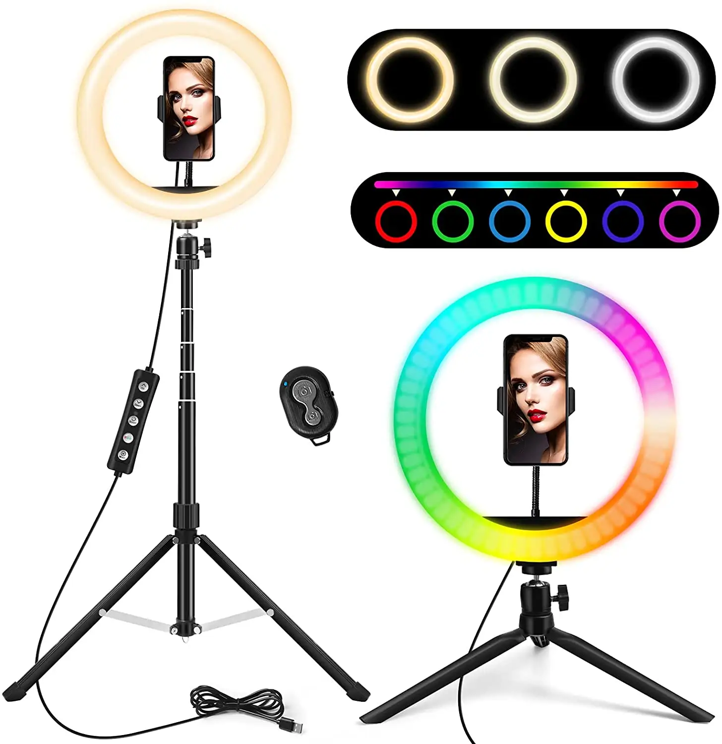 Hot sale professional 10 inch RGB tiktok video makeup led circle selfie flash fill ring light with tripod stand phone holder