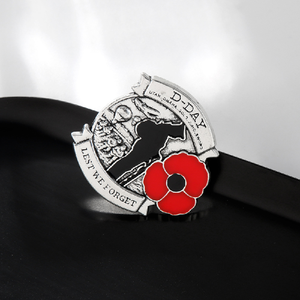 Broche Souvenir Anniversaire du Jour-D en Bronze Antique, Badge Épinglette Émaillée Fleur de Pavot avec Épée Utah Omaha Gold Juno, pour ne pas oublier - Product Image 4