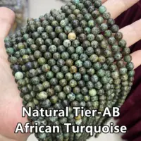 Natürliches Afrika Türkis Stein glatt matt lose runde grüne schwarze Fleck afrikanische Türkis Perlen für die Schmuck herstellung