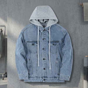 Veste en jean décontractée à capuche coupe-vent 100% coton pour homme, couleur unie, printemps - Product Image 2
